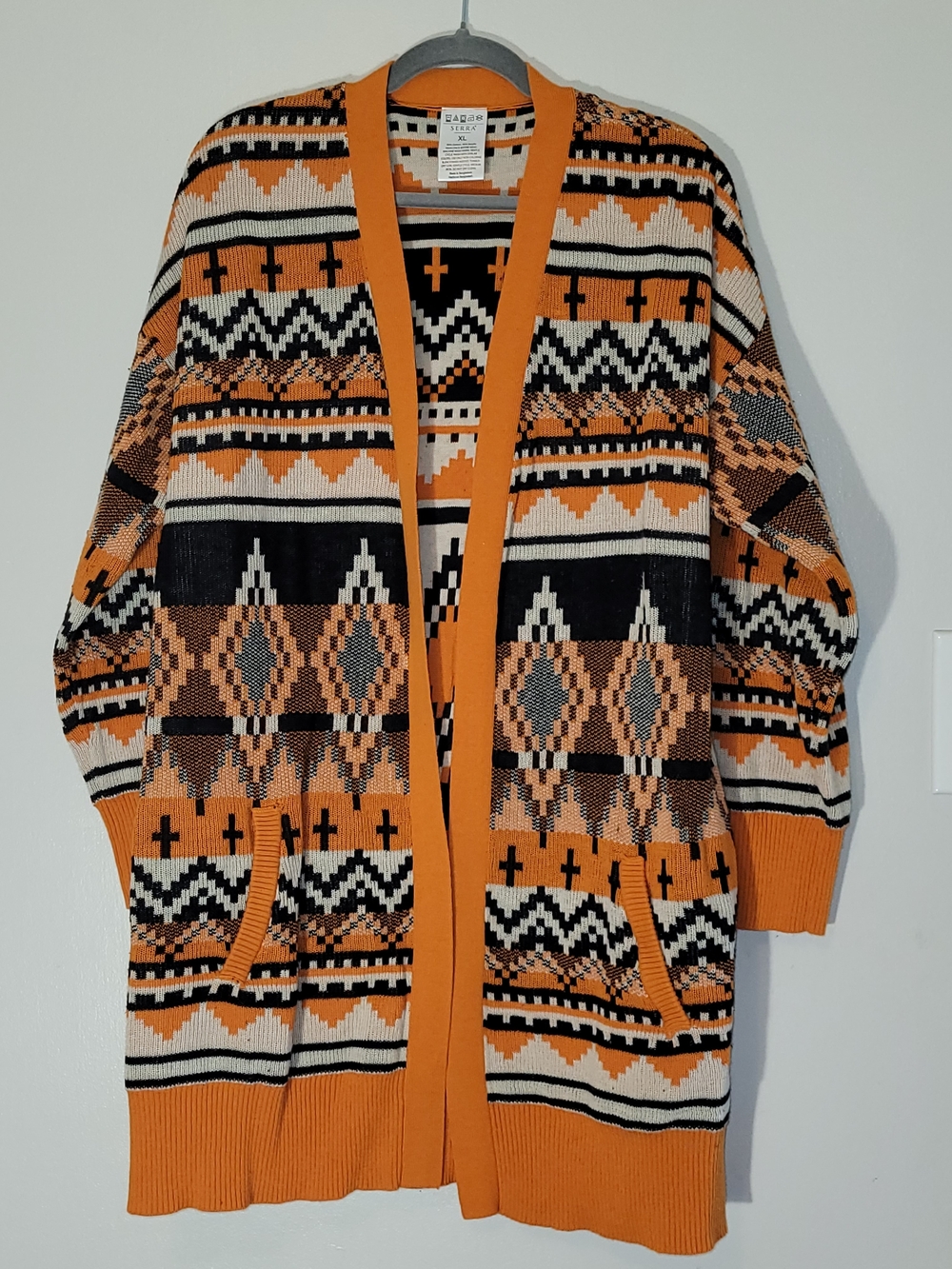 Zara Orange Patterned Open-Front Women's Cardigan Sweater